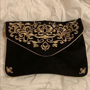 Express Gold Embroidery Velvet Clutch
